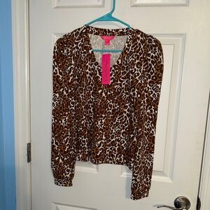 Lilly Pulitzer Leopard Print Blouse in Brown and White